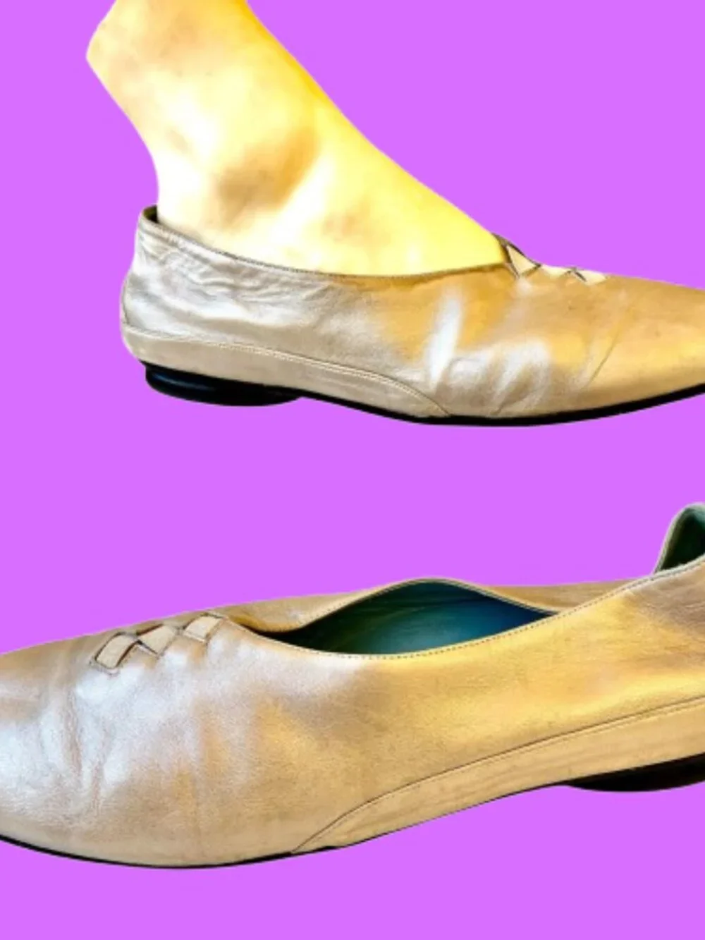 Thierry Rabotin Grace Platinum Gold Metalliic Leather Ballet Flat size 40 9.5